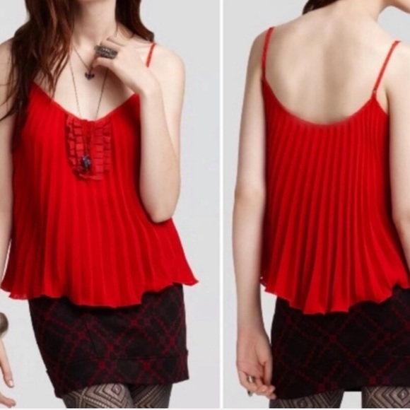 Free People Tops - FREE PEOPLE RED PLEATED FLOWY TOP